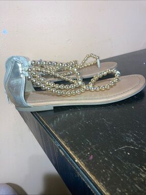 American Eagle Outfitters Gold Beaded Gladiator Sandals